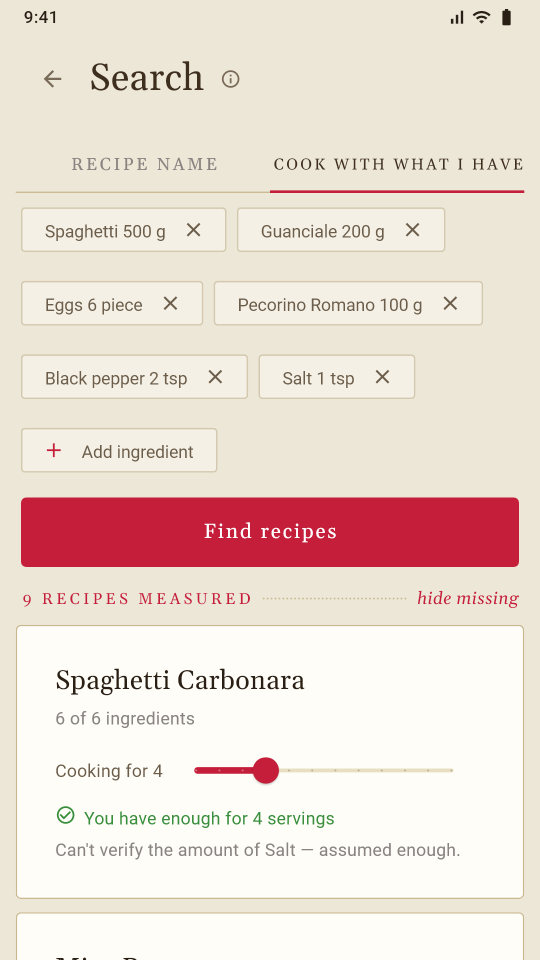 What's in your kitchen, measured against every recipe